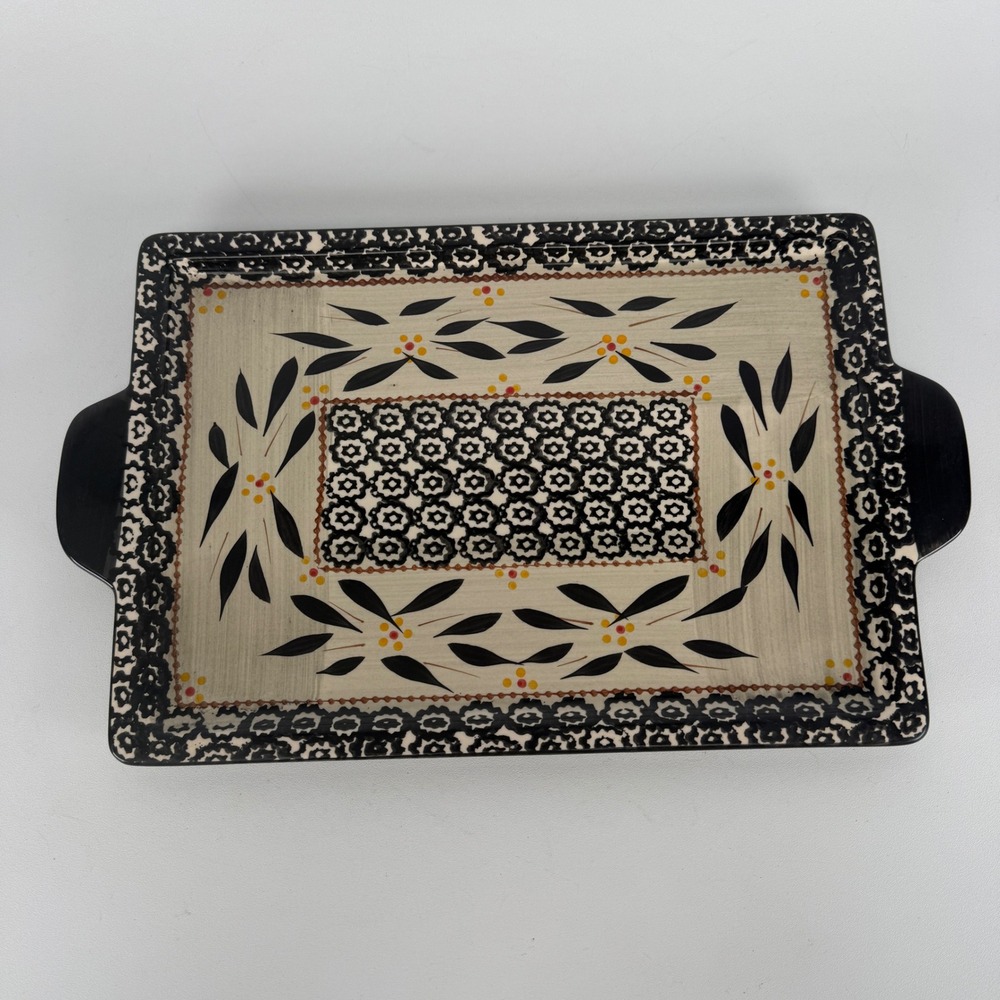 Temp-tations Old World Black Floral Rectangular Serving Tray Platter Handles